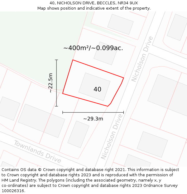 40, NICHOLSON DRIVE, BECCLES, NR34 9UX: Plot and title map