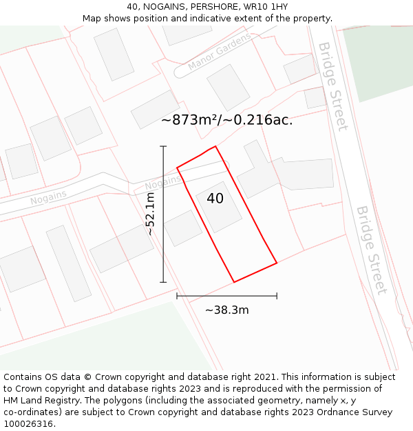 40, NOGAINS, PERSHORE, WR10 1HY: Plot and title map