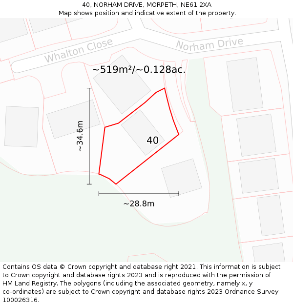40, NORHAM DRIVE, MORPETH, NE61 2XA: Plot and title map