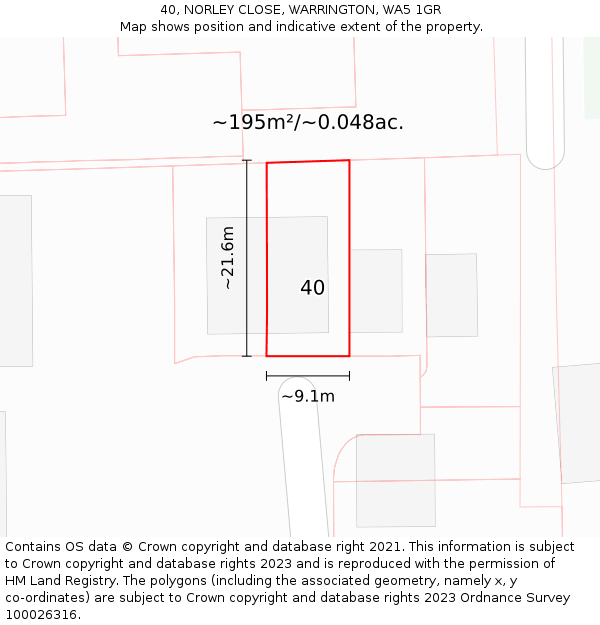 40, NORLEY CLOSE, WARRINGTON, WA5 1GR: Plot and title map
