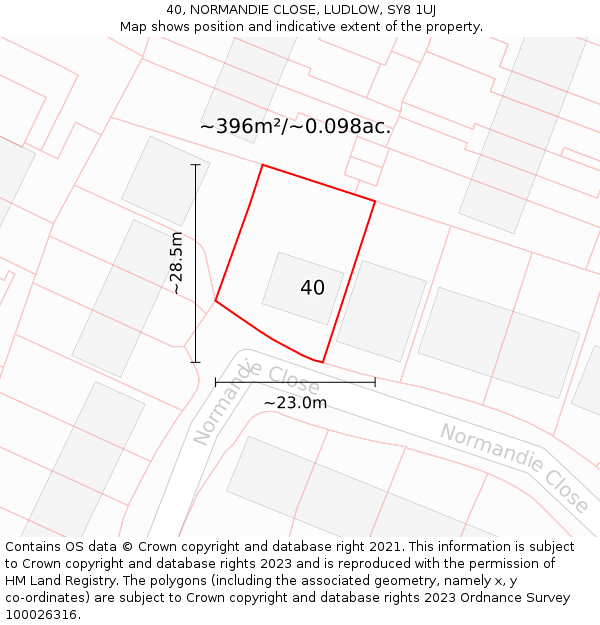 40, NORMANDIE CLOSE, LUDLOW, SY8 1UJ: Plot and title map