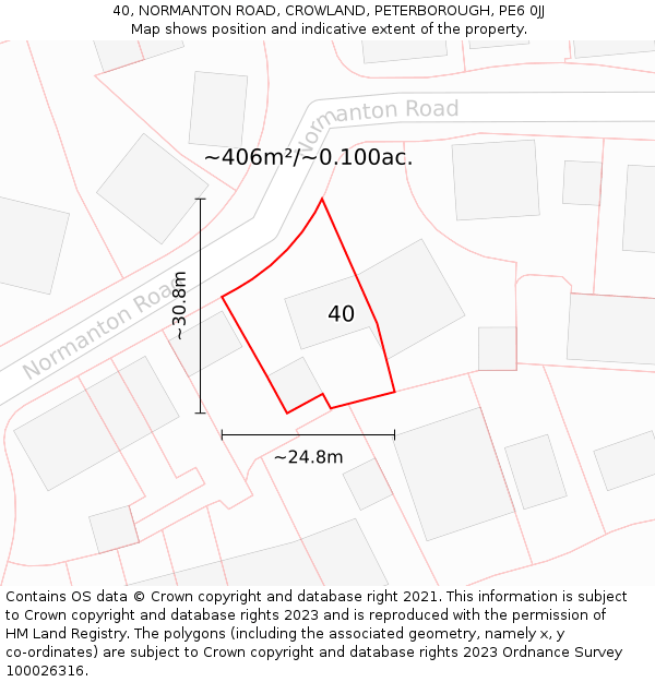 40, NORMANTON ROAD, CROWLAND, PETERBOROUGH, PE6 0JJ: Plot and title map