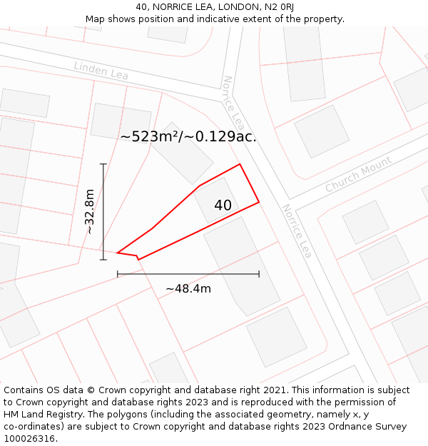 40, NORRICE LEA, LONDON, N2 0RJ: Plot and title map