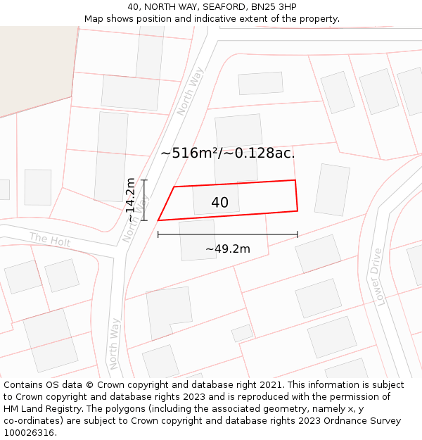 40, NORTH WAY, SEAFORD, BN25 3HP: Plot and title map
