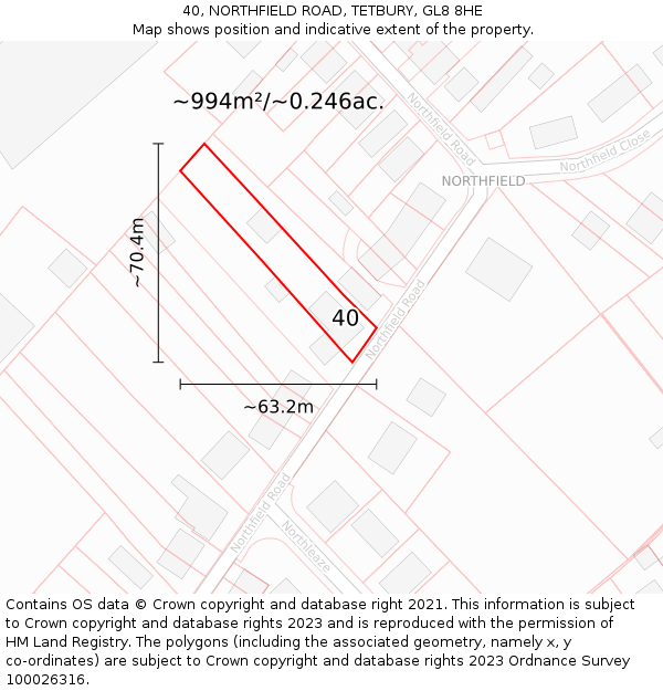 40, NORTHFIELD ROAD, TETBURY, GL8 8HE: Plot and title map
