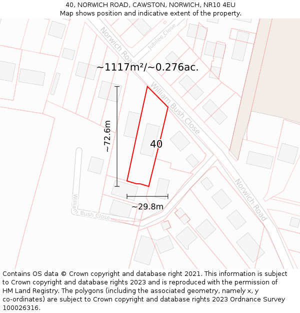 40, NORWICH ROAD, CAWSTON, NORWICH, NR10 4EU: Plot and title map