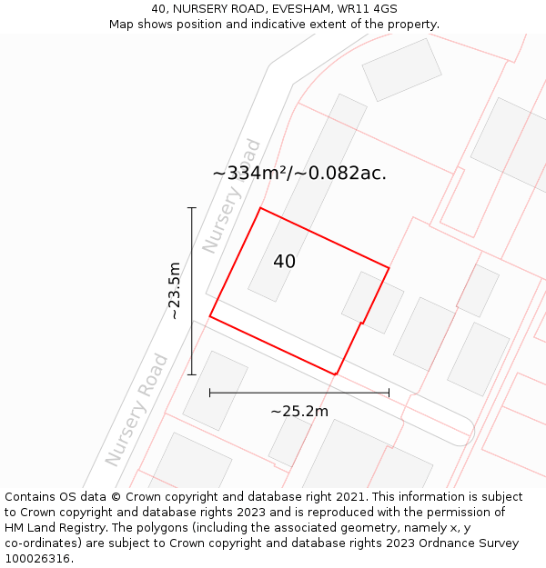 40, NURSERY ROAD, EVESHAM, WR11 4GS: Plot and title map