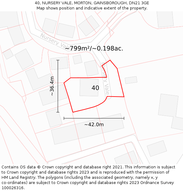 40, NURSERY VALE, MORTON, GAINSBOROUGH, DN21 3GE: Plot and title map