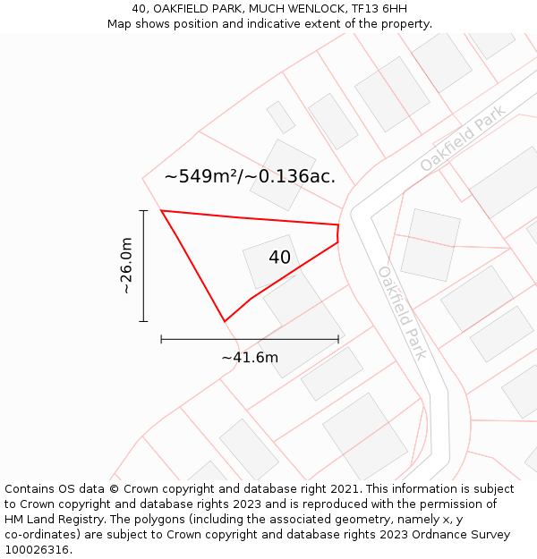 40, OAKFIELD PARK, MUCH WENLOCK, TF13 6HH: Plot and title map