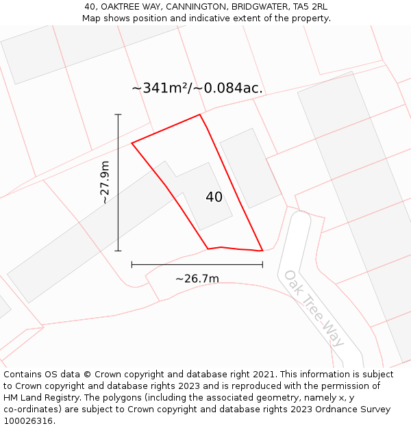 40, OAKTREE WAY, CANNINGTON, BRIDGWATER, TA5 2RL: Plot and title map