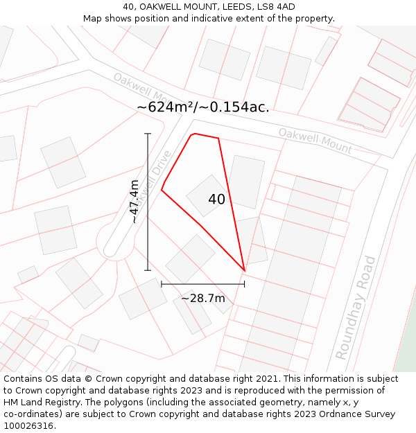 40, OAKWELL MOUNT, LEEDS, LS8 4AD: Plot and title map
