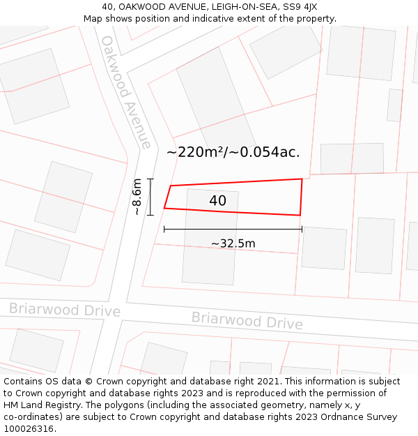 40, OAKWOOD AVENUE, LEIGH-ON-SEA, SS9 4JX: Plot and title map
