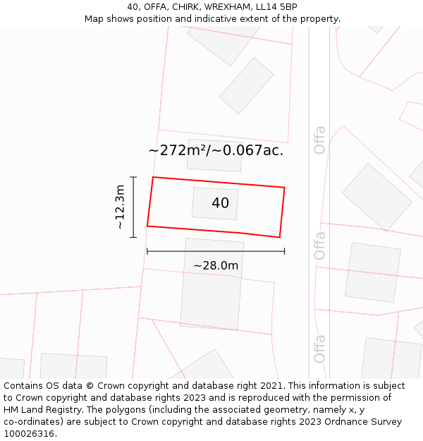 40, OFFA, CHIRK, WREXHAM, LL14 5BP: Plot and title map