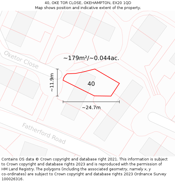 40, OKE TOR CLOSE, OKEHAMPTON, EX20 1QD: Plot and title map