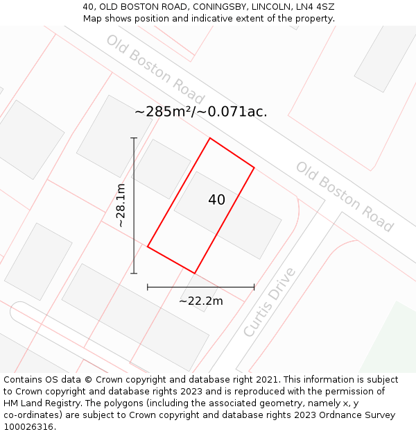 40, OLD BOSTON ROAD, CONINGSBY, LINCOLN, LN4 4SZ: Plot and title map