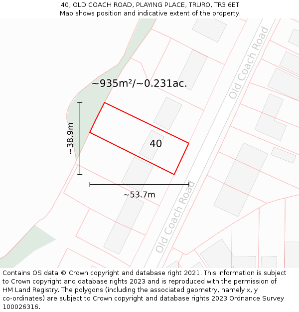 40, OLD COACH ROAD, PLAYING PLACE, TRURO, TR3 6ET: Plot and title map