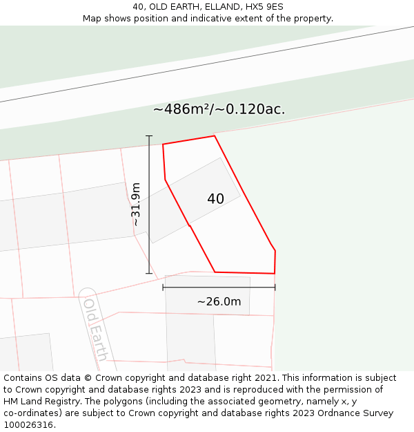 40, OLD EARTH, ELLAND, HX5 9ES: Plot and title map