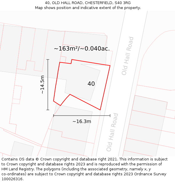 40, OLD HALL ROAD, CHESTERFIELD, S40 3RG: Plot and title map