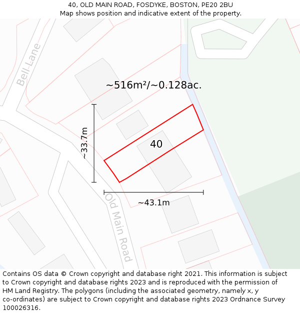 40, OLD MAIN ROAD, FOSDYKE, BOSTON, PE20 2BU: Plot and title map