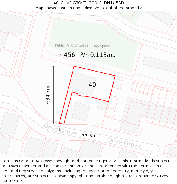 40, OLIVE GROVE, GOOLE, DN14 5AD: Plot and title map
