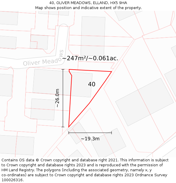 40, OLIVER MEADOWS, ELLAND, HX5 9HA: Plot and title map