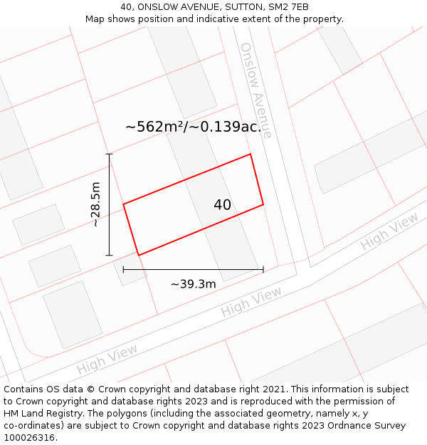 40, ONSLOW AVENUE, SUTTON, SM2 7EB: Plot and title map
