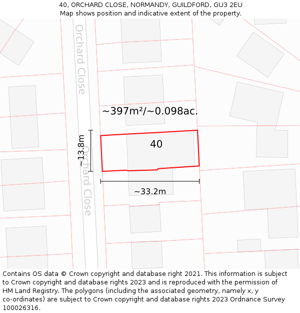 40, ORCHARD CLOSE, NORMANDY, GUILDFORD, GU3 2EU: Plot and title map