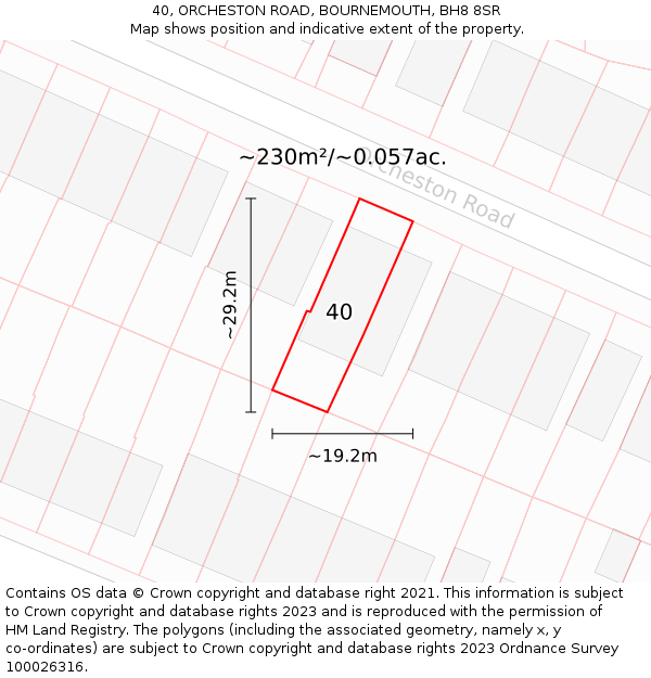 40, ORCHESTON ROAD, BOURNEMOUTH, BH8 8SR: Plot and title map