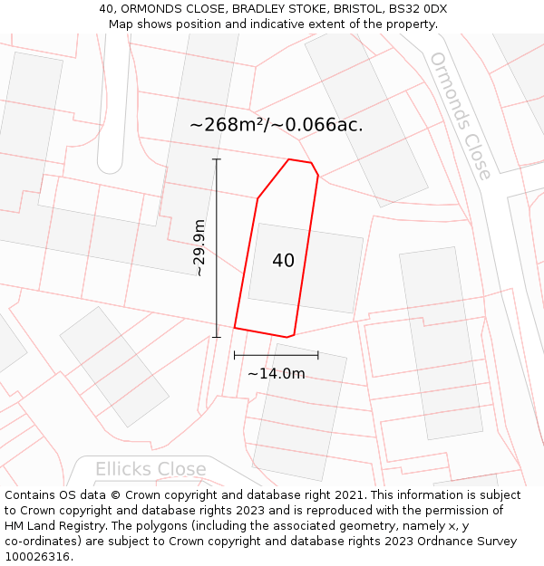 40, ORMONDS CLOSE, BRADLEY STOKE, BRISTOL, BS32 0DX: Plot and title map