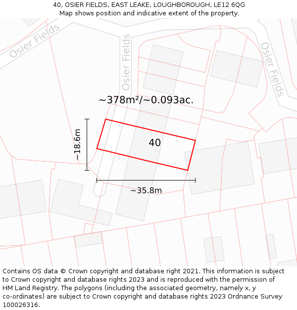 40, OSIER FIELDS, EAST LEAKE, LOUGHBOROUGH, LE12 6QG: Plot and title map