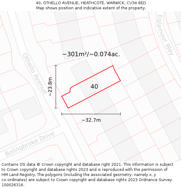 40, OTHELLO AVENUE, HEATHCOTE, WARWICK, CV34 6ED: Plot and title map