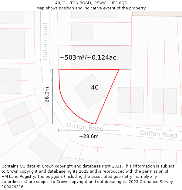 40, OULTON ROAD, IPSWICH, IP3 0QD: Plot and title map