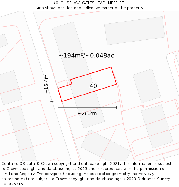 40, OUSELAW, GATESHEAD, NE11 0TL: Plot and title map