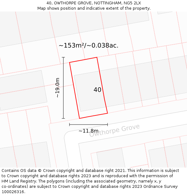 40, OWTHORPE GROVE, NOTTINGHAM, NG5 2LX: Plot and title map