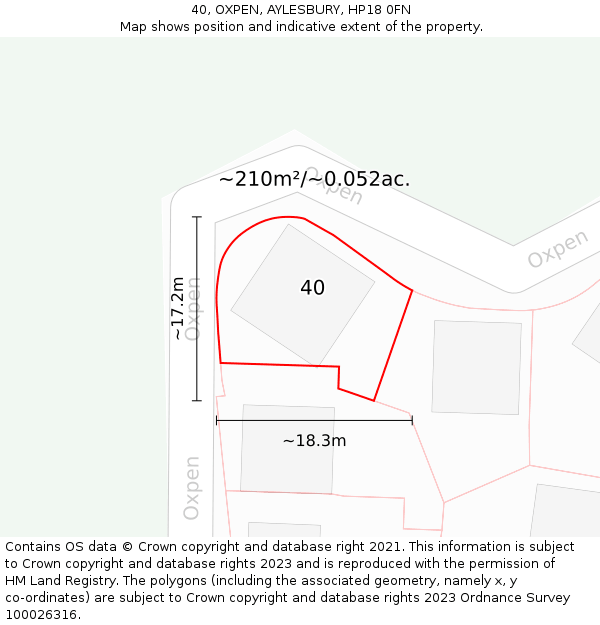 40, OXPEN, AYLESBURY, HP18 0FN: Plot and title map