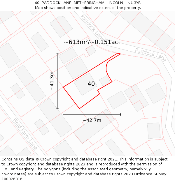 40, PADDOCK LANE, METHERINGHAM, LINCOLN, LN4 3YR: Plot and title map