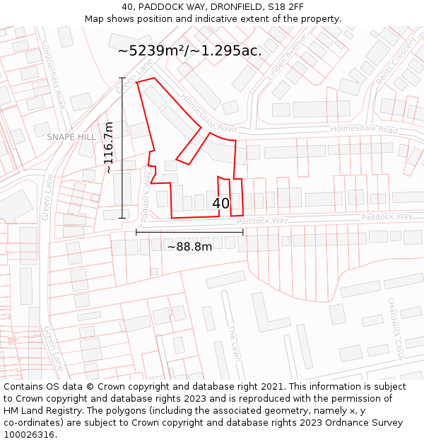 40, PADDOCK WAY, DRONFIELD, S18 2FF: Plot and title map
