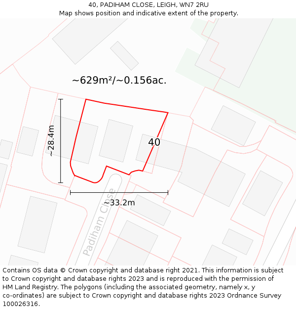 40, PADIHAM CLOSE, LEIGH, WN7 2RU: Plot and title map