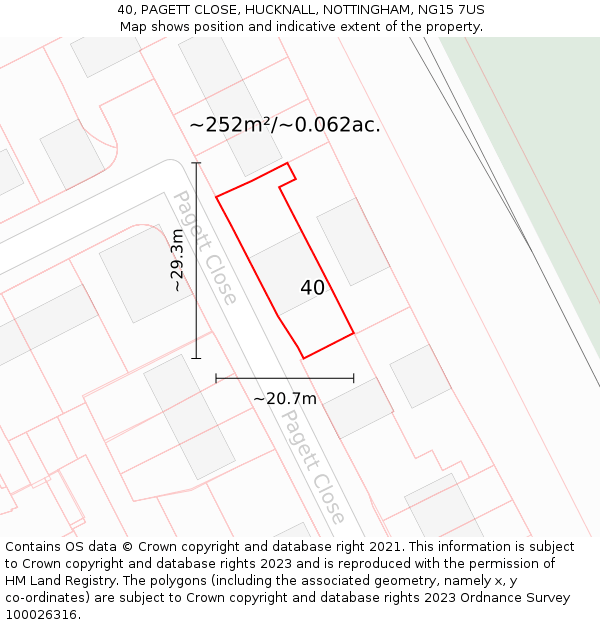 40, PAGETT CLOSE, HUCKNALL, NOTTINGHAM, NG15 7US: Plot and title map