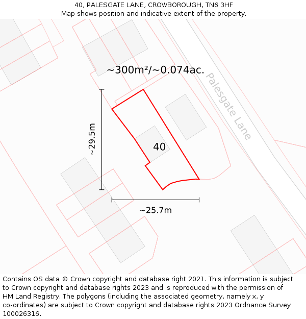 40, PALESGATE LANE, CROWBOROUGH, TN6 3HF: Plot and title map