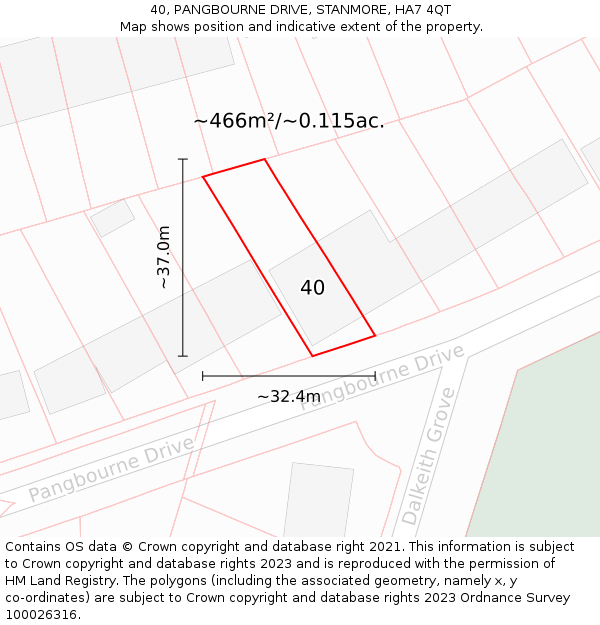 40, PANGBOURNE DRIVE, STANMORE, HA7 4QT: Plot and title map