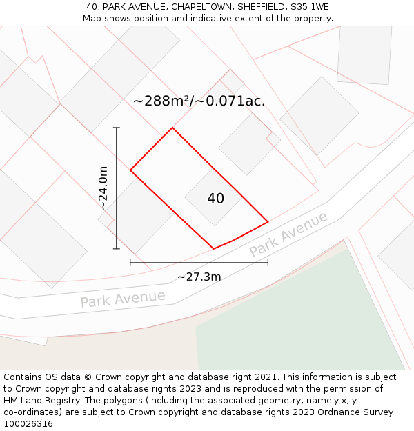 40, PARK AVENUE, CHAPELTOWN, SHEFFIELD, S35 1WE: Plot and title map