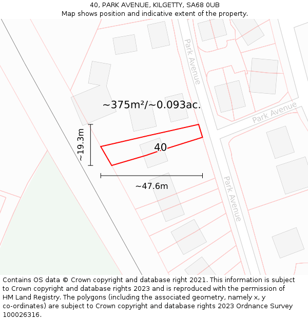 40, PARK AVENUE, KILGETTY, SA68 0UB: Plot and title map