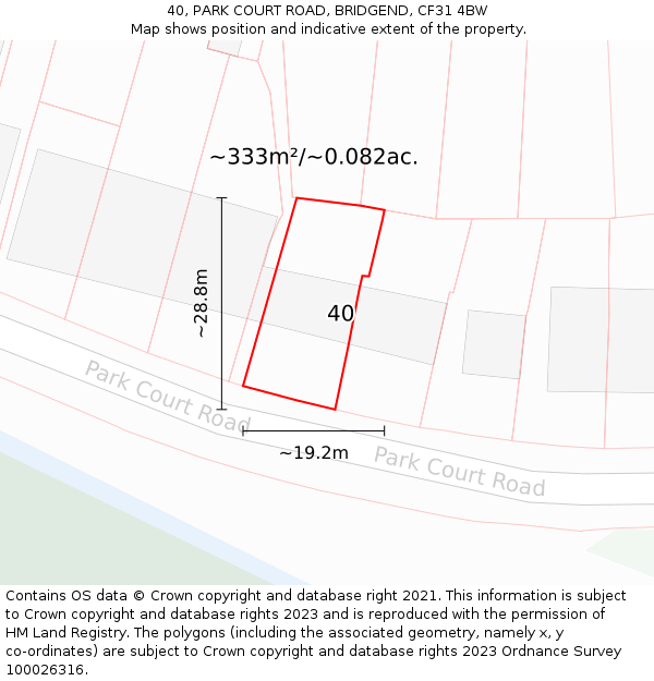 40, PARK COURT ROAD, BRIDGEND, CF31 4BW: Plot and title map