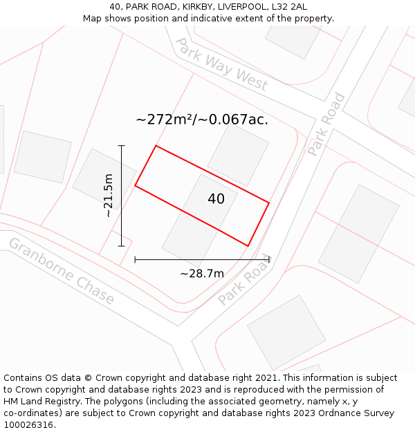 40, PARK ROAD, KIRKBY, LIVERPOOL, L32 2AL: Plot and title map