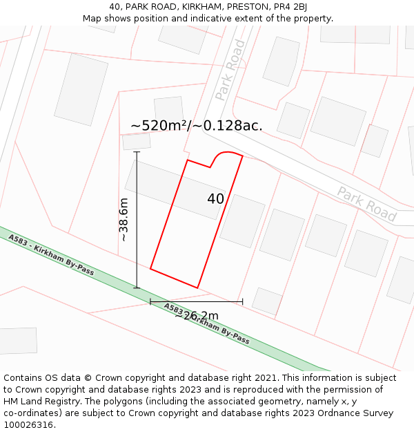 40, PARK ROAD, KIRKHAM, PRESTON, PR4 2BJ: Plot and title map
