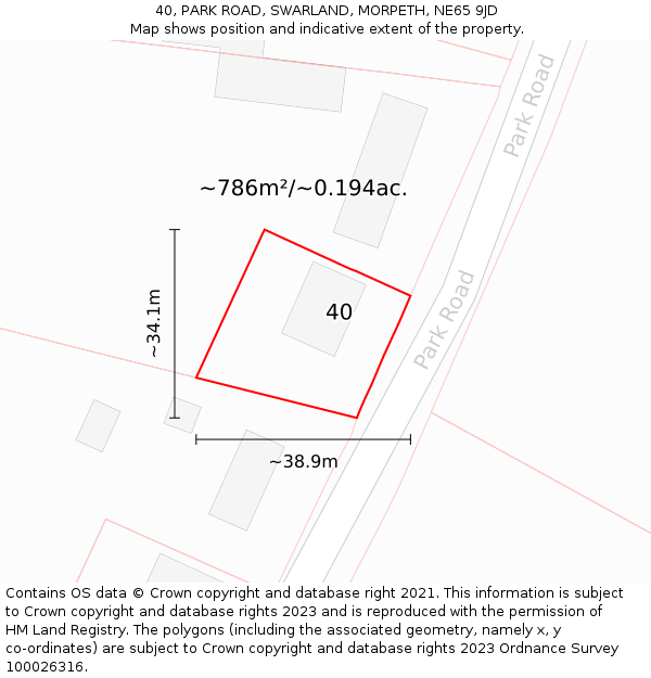 40, PARK ROAD, SWARLAND, MORPETH, NE65 9JD: Plot and title map