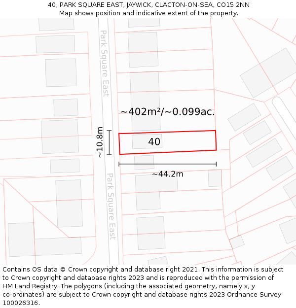 40, PARK SQUARE EAST, JAYWICK, CLACTON-ON-SEA, CO15 2NN: Plot and title map