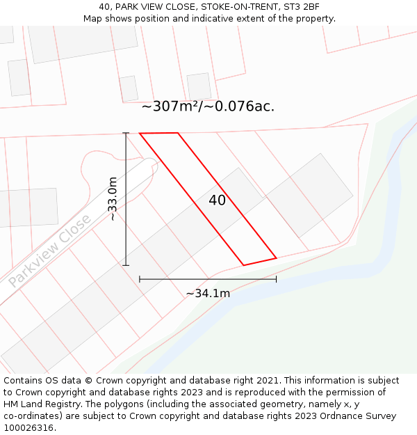 40, PARK VIEW CLOSE, STOKE-ON-TRENT, ST3 2BF: Plot and title map