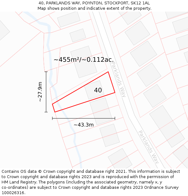 40, PARKLANDS WAY, POYNTON, STOCKPORT, SK12 1AL: Plot and title map